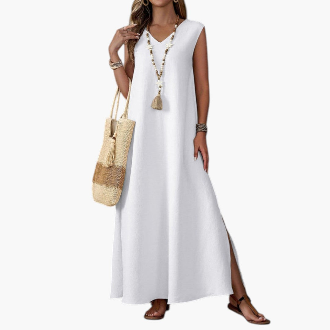 Vestido Maxi de Playa para Mujer con Escote en V y Abertura Lateral