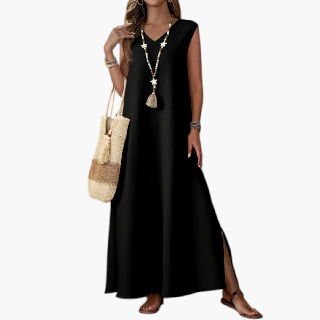 Vestido Maxi de Playa para Mujer con Escote en V y Abertura Lateral
