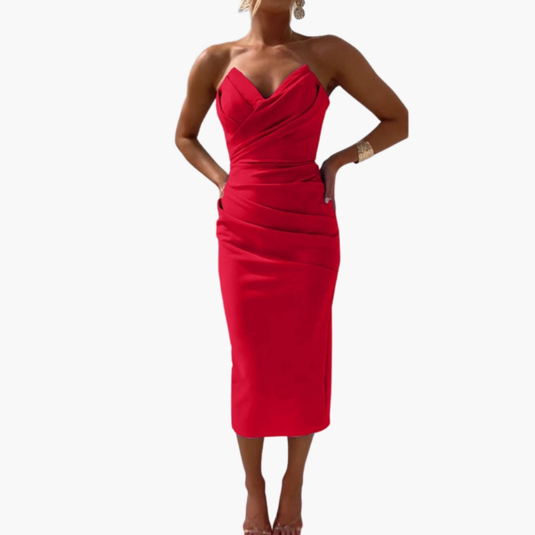 Abito Midi Corsetto Donna Taglio Attillato con Effetto Arricciato