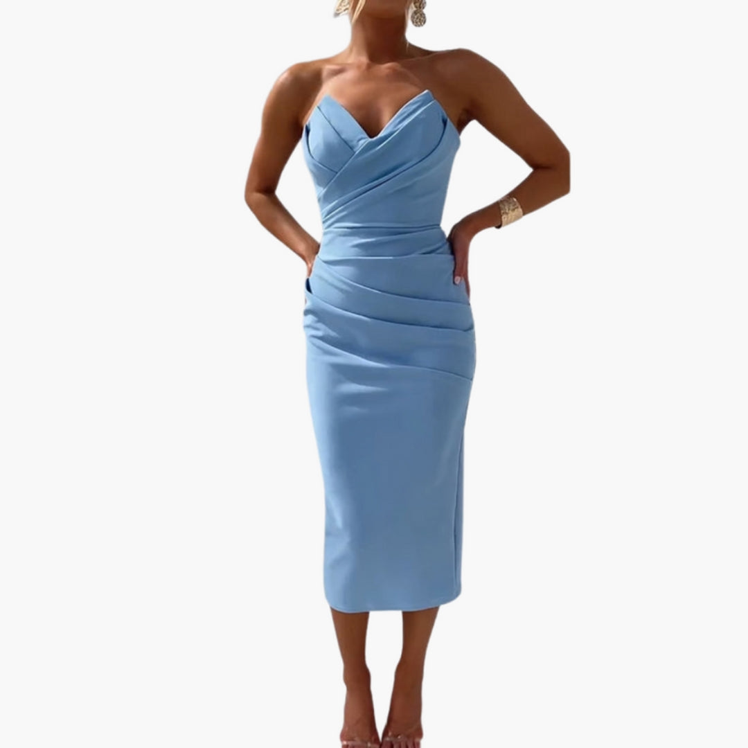 Abito Midi Corsetto Donna Taglio Attillato con Effetto Arricciato