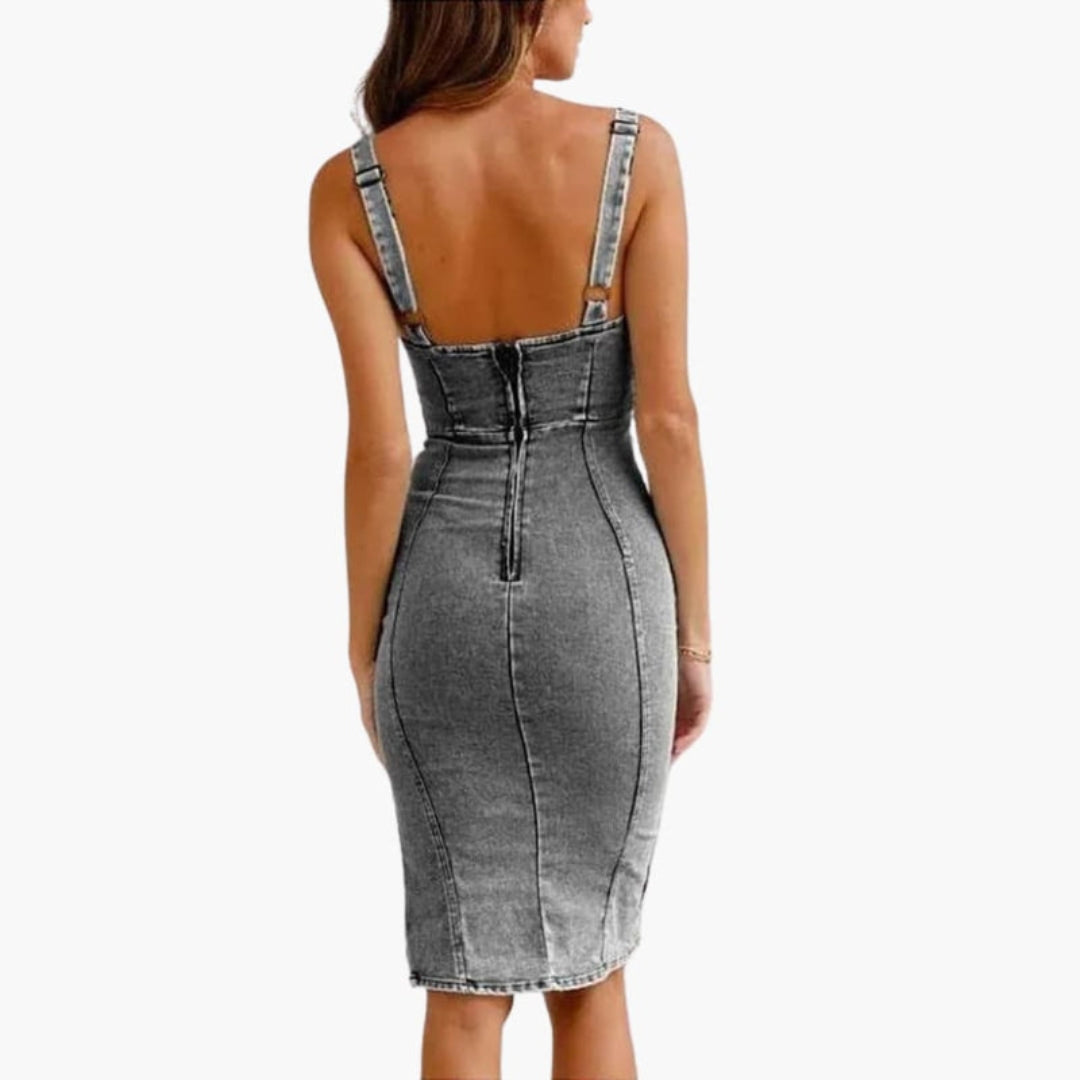 Abito Midi Donna con Scollo Tondo e Taglio Sagomato