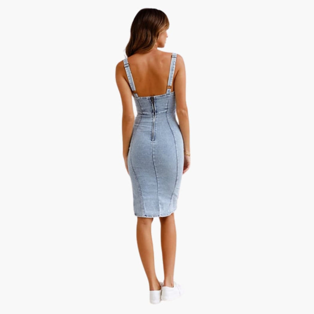 Abito Midi Donna con Scollo Tondo e Taglio Sagomato