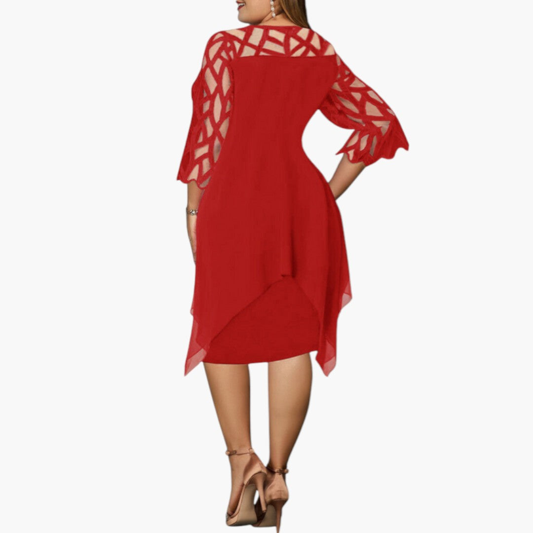 Abito Midi Donna con Collo Tondo e Maniche con Intagli