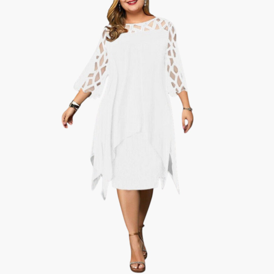 Abito Midi Donna con Collo Tondo e Maniche con Intagli