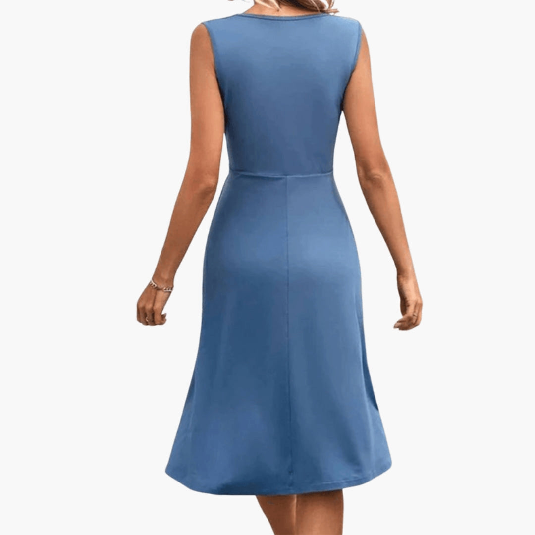 Abito Midi Donna con Scollo a V e Senza Maniche