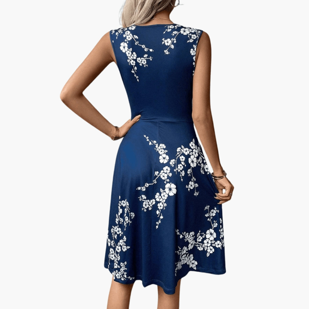 Abito Midi Donna con Scollo a V e Senza Maniche