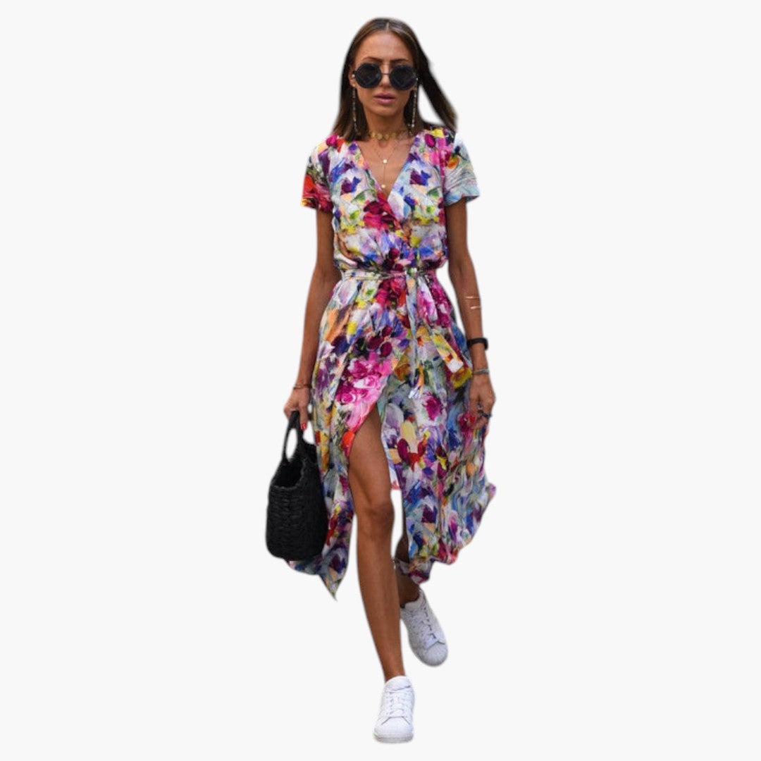 Robe Midi Femme avec Surface Imprimée et Encolure en V
