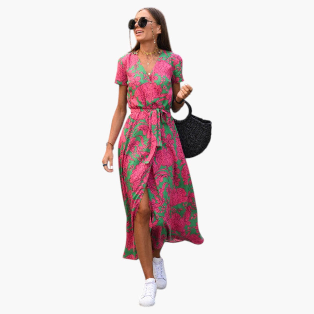 Robe Midi Femme avec Surface Imprimée et Encolure en V