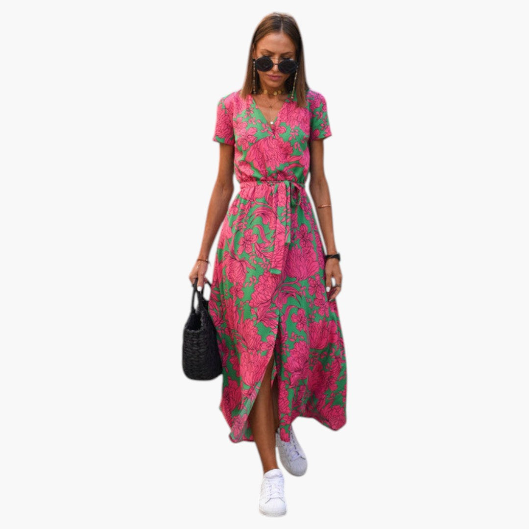 Robe Midi Femme avec Surface Imprimée et Encolure en V