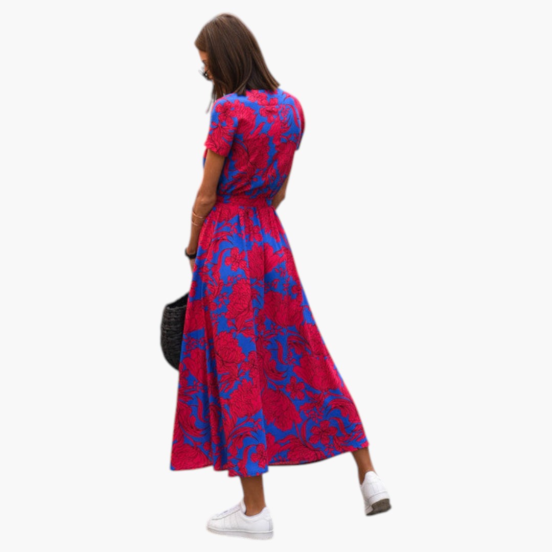 Robe Midi Femme avec Surface Imprimée et Encolure en V