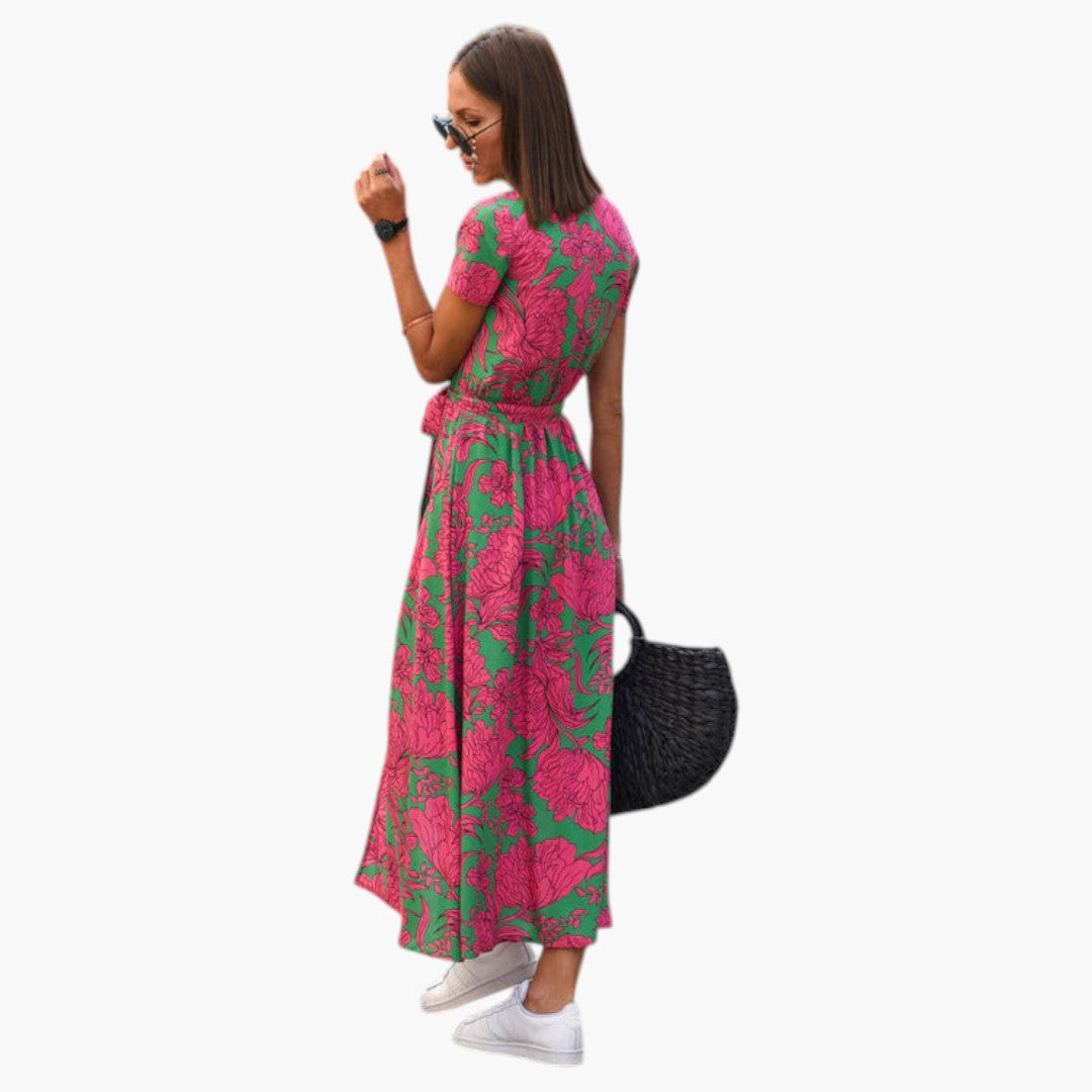 Robe Midi Femme avec Surface Imprimée et Encolure en V