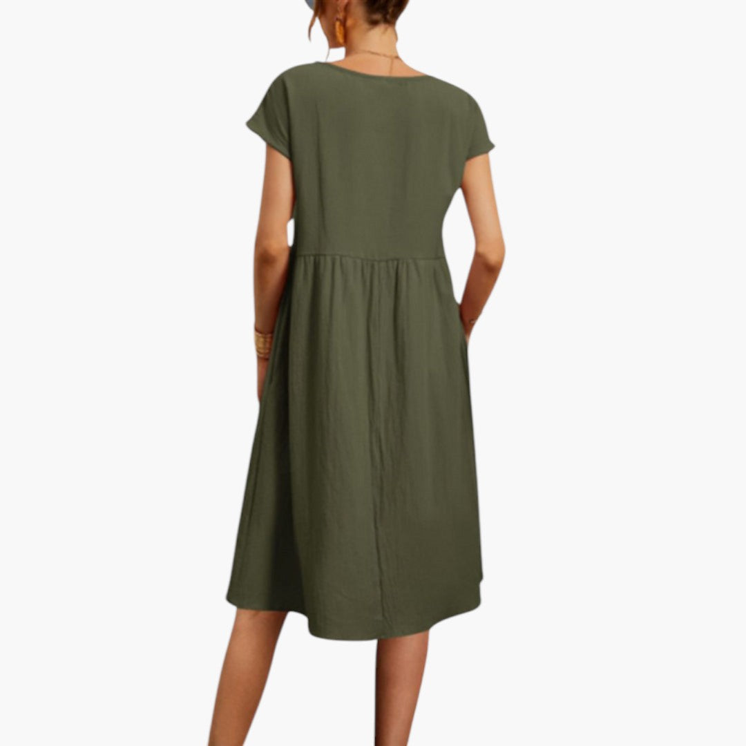 Midikleid für Damen mit kurzen Ärmeln und Seitentaschen