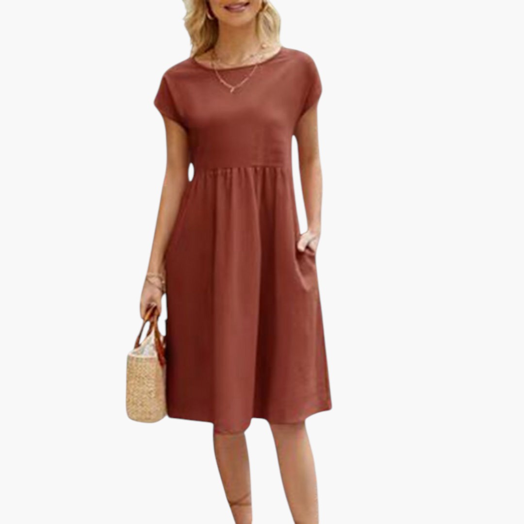 Midikleid für Damen mit kurzen Ärmeln und Seitentaschen