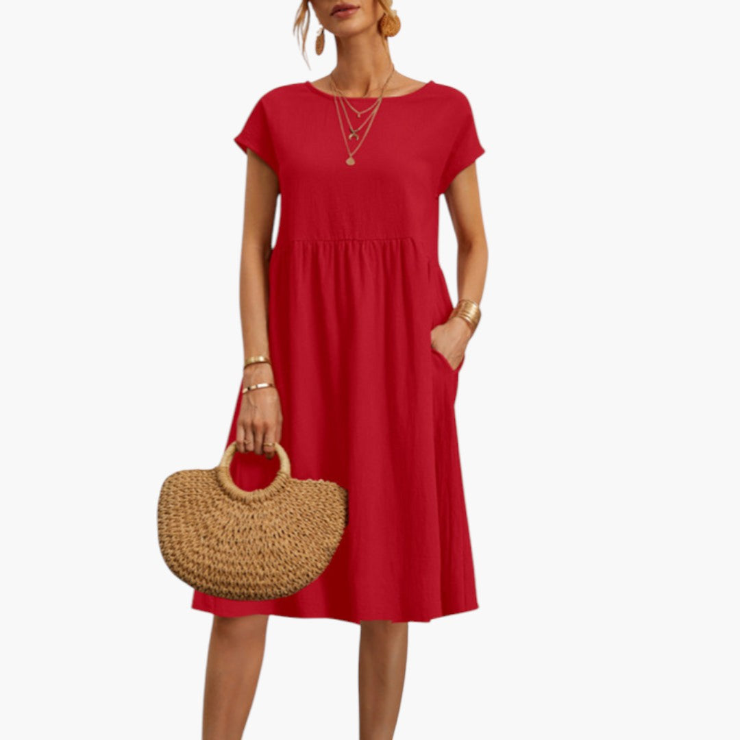 Midikleid für Damen mit kurzen Ärmeln und Seitentaschen