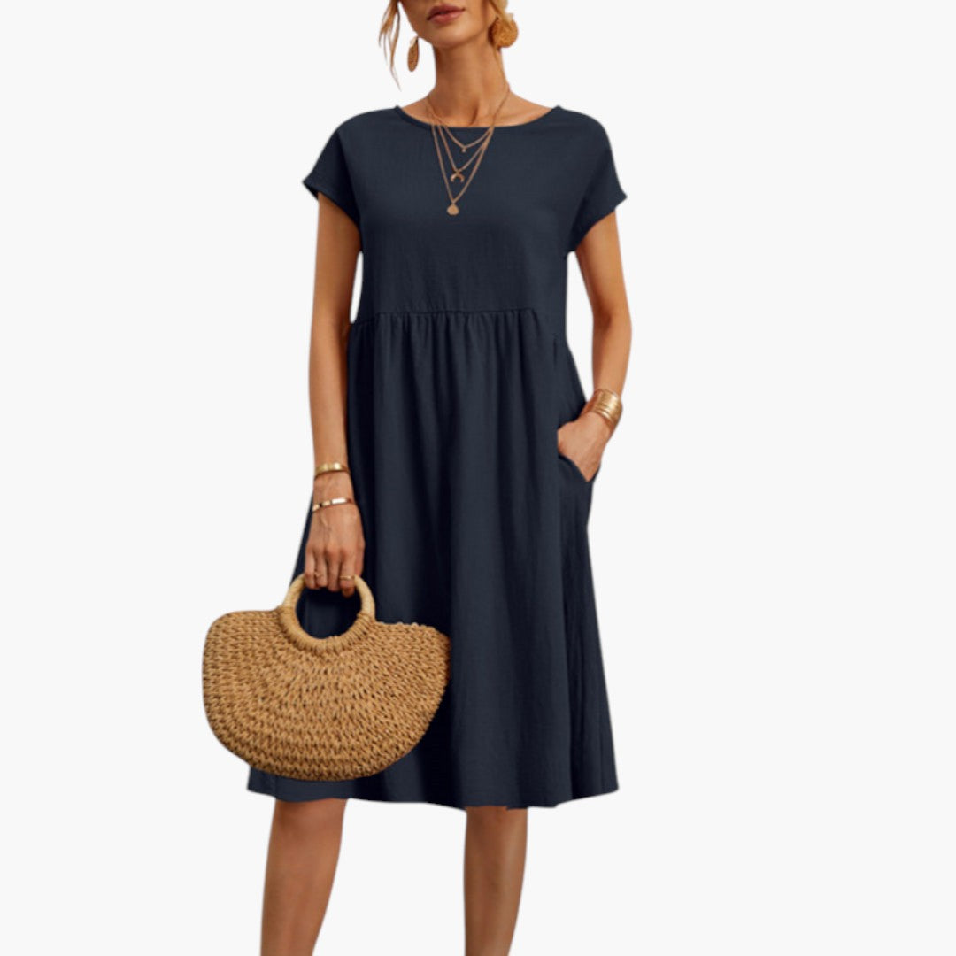 Midikleid für Damen mit kurzen Ärmeln und Seitentaschen