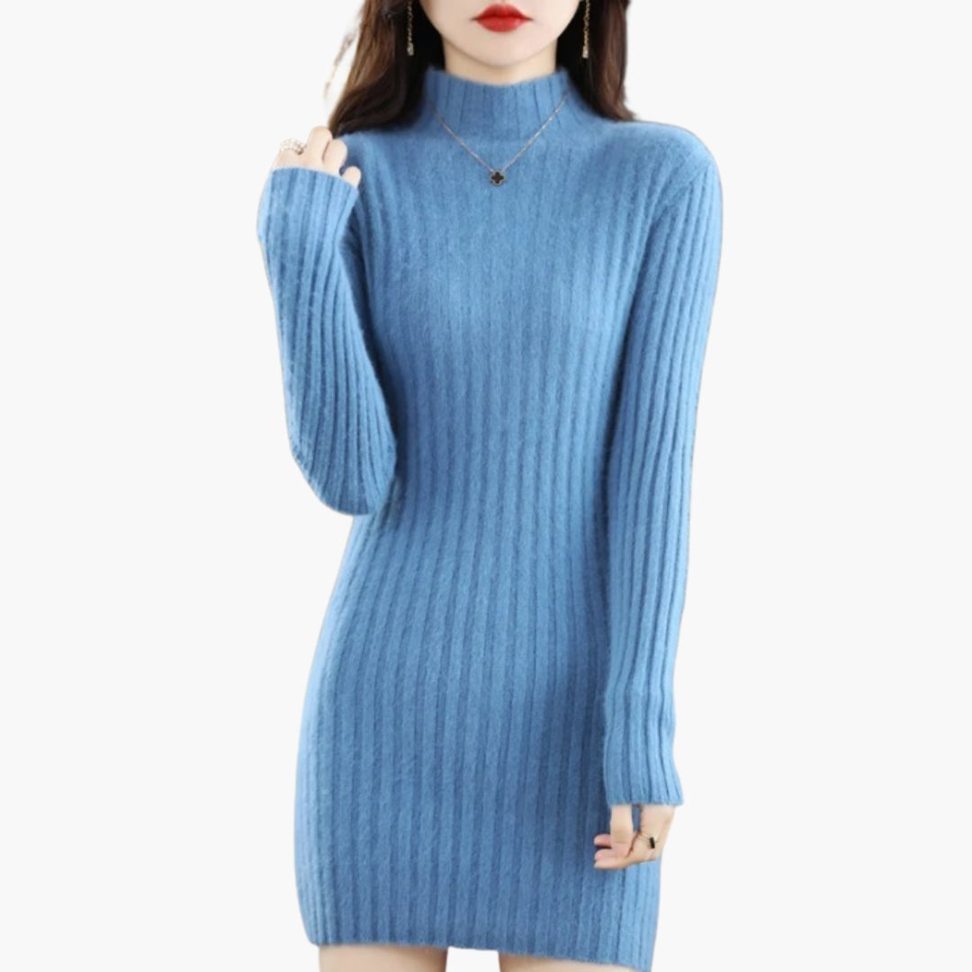 Vestito corto da donna a coste con maniche lunghe