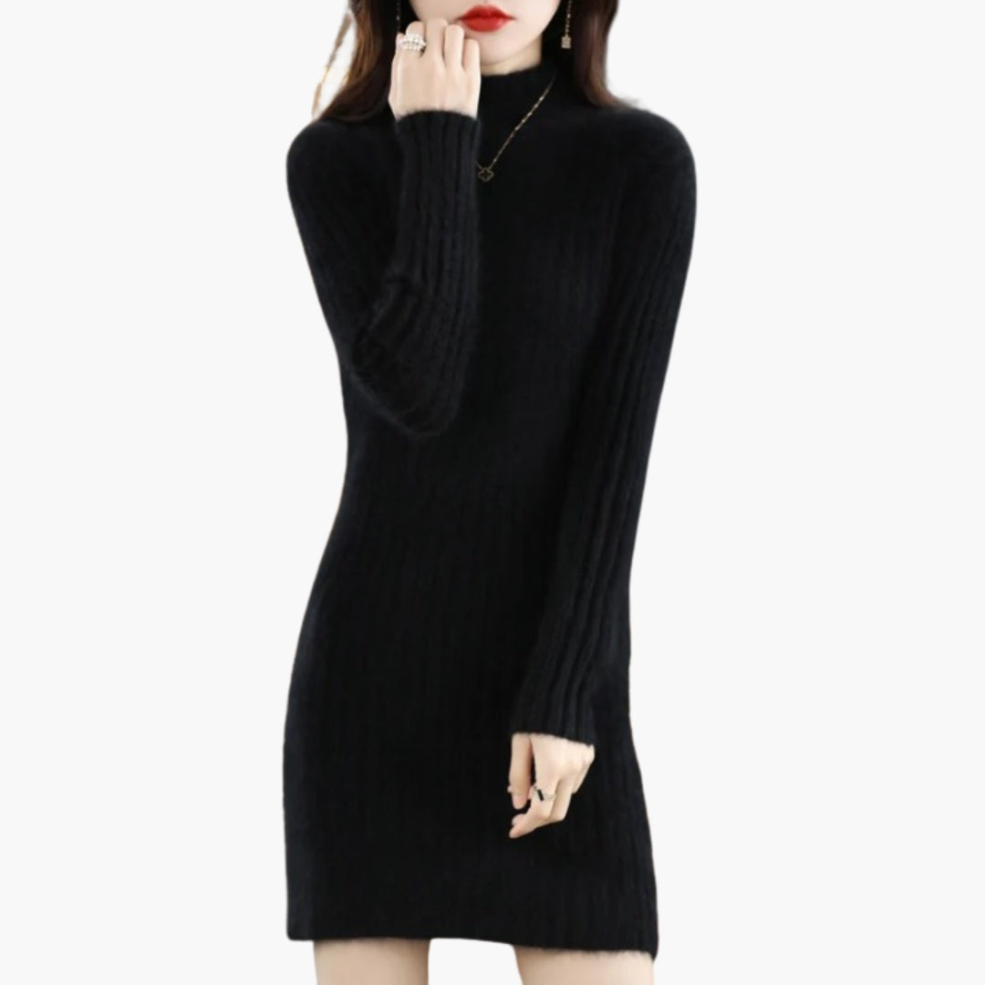 Vestito corto da donna a coste con maniche lunghe