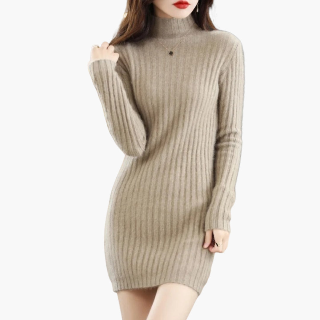 Vestito corto da donna a coste con maniche lunghe