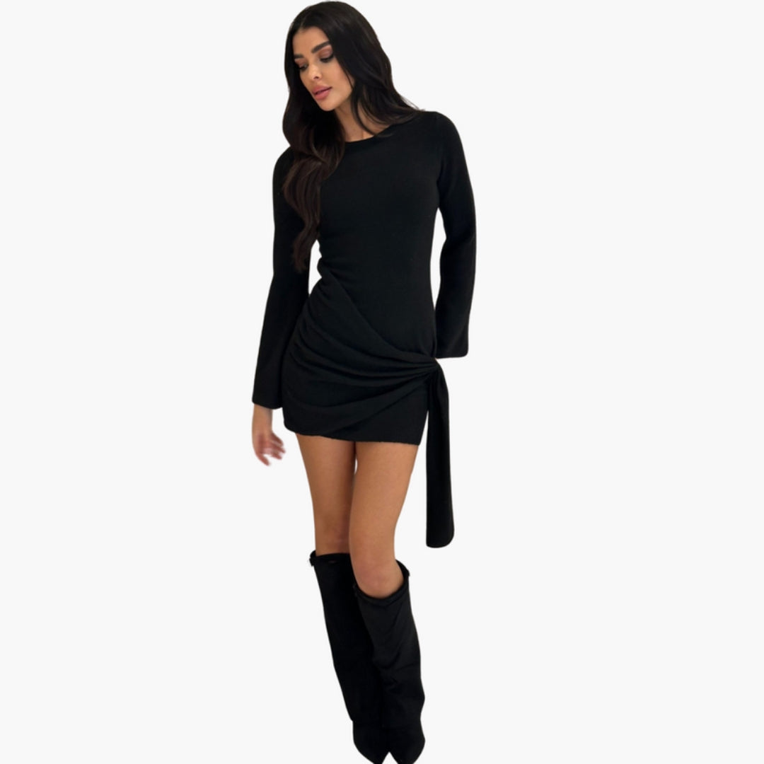 Mini-Kleid für Damen mit langen Ärmeln und seitlicher Schleife