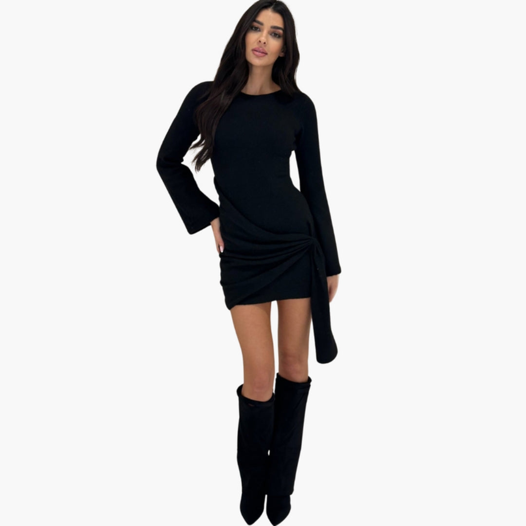 Mini-Kleid für Damen mit langen Ärmeln und seitlicher Schleife