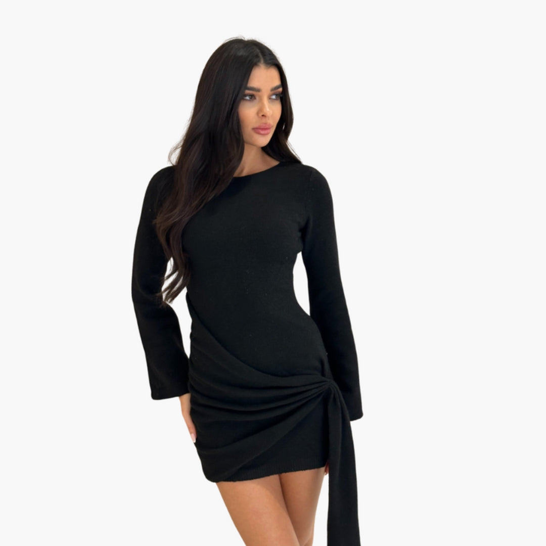 Mini-Kleid für Damen mit langen Ärmeln und seitlicher Schleife