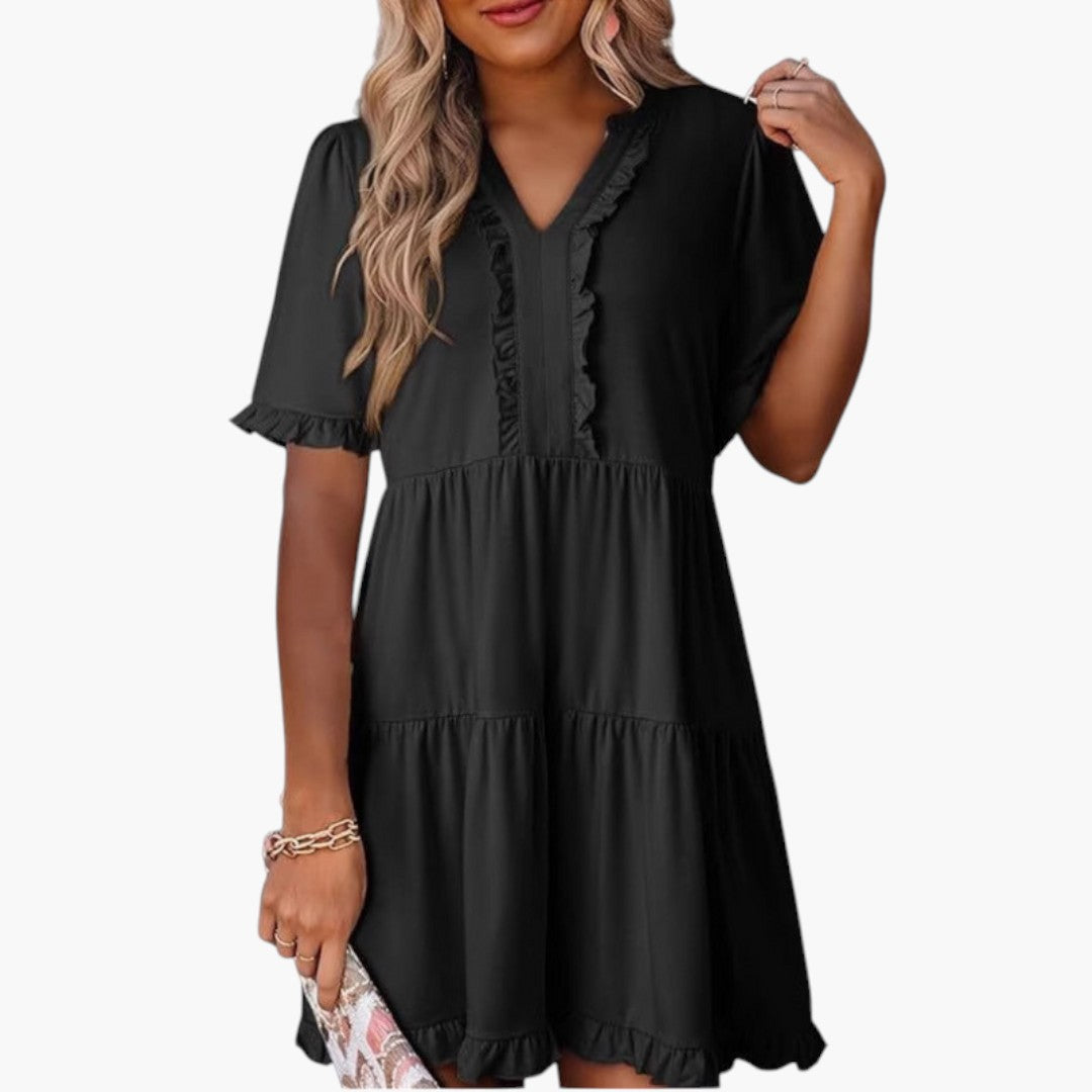 Robe Mini Femme a Encolure en V et Bordure à Volants