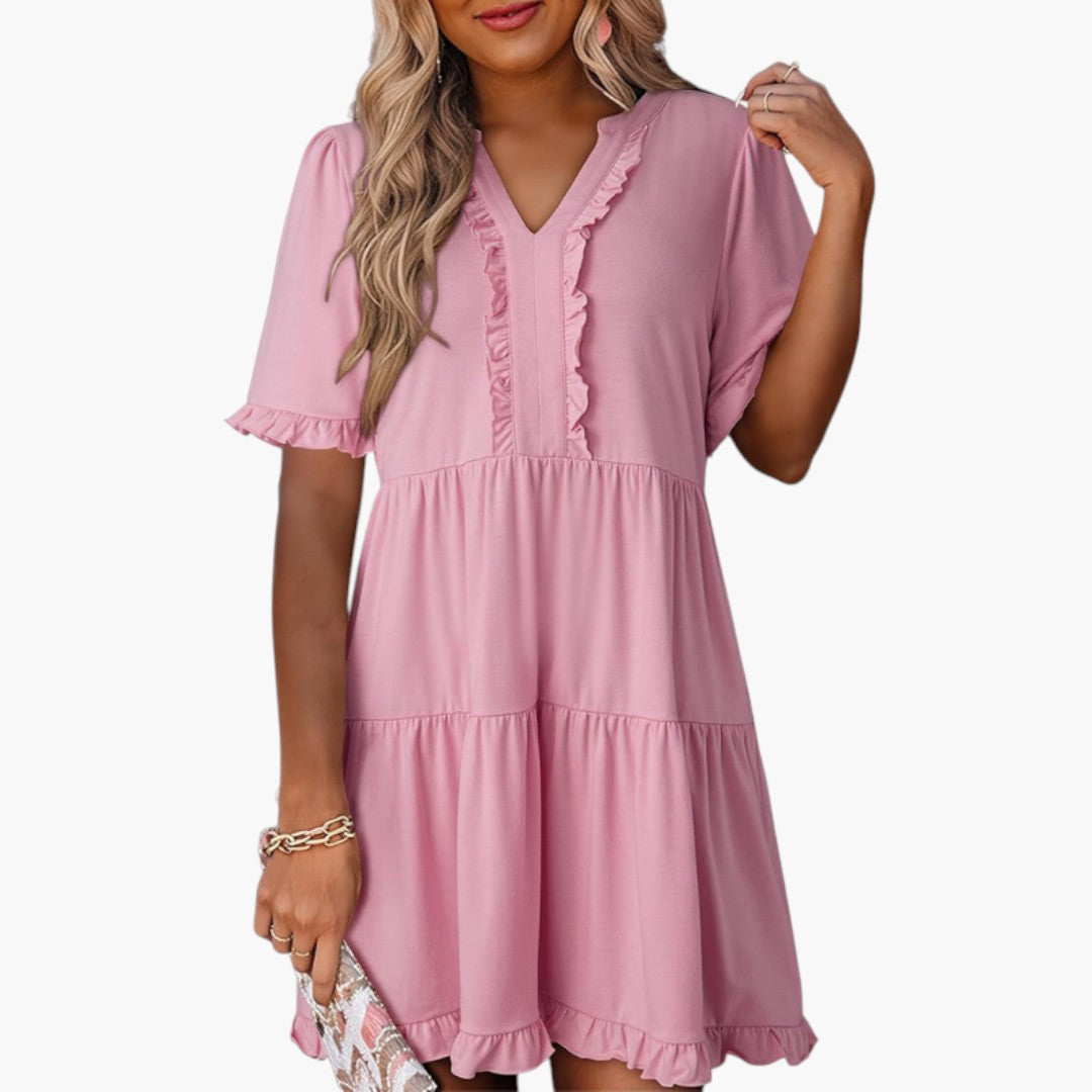 Robe Mini Femme a Encolure en V et Bordure à Volants