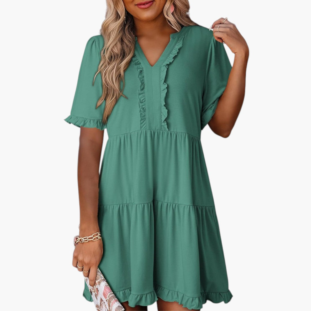 Robe Mini Femme a Encolure en V et Bordure à Volants