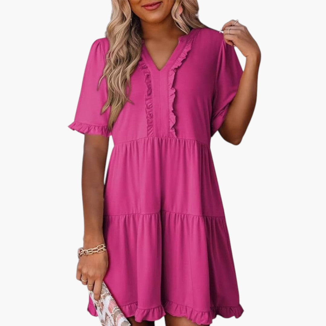 Robe Mini Femme a Encolure en V et Bordure à Volants