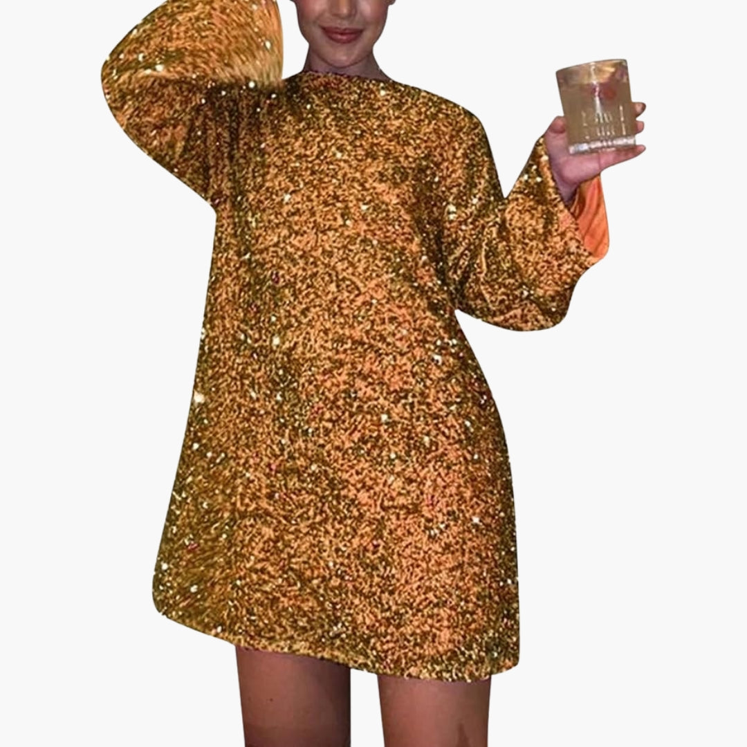 Robe Mini Femme à Sequins avec Dos Ouvert