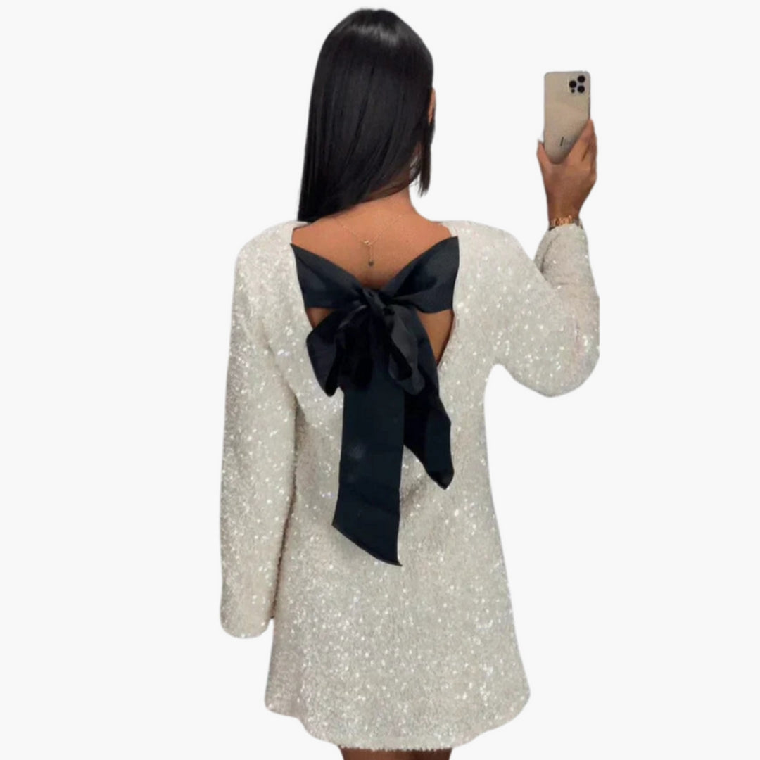 Robe Mini Femme à Sequins avec Dos Ouvert