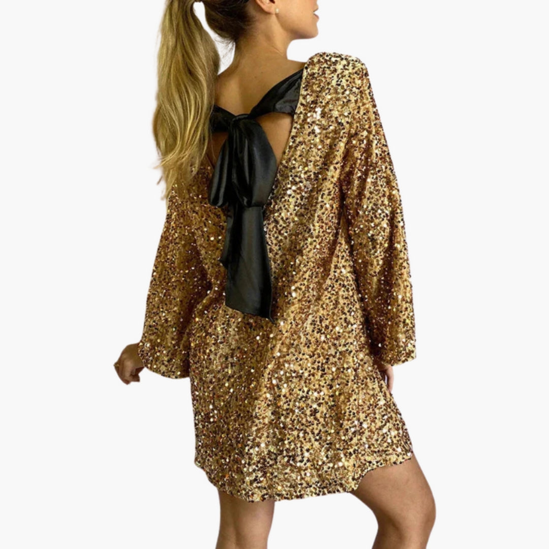 Robe Mini Femme à Sequins avec Dos Ouvert