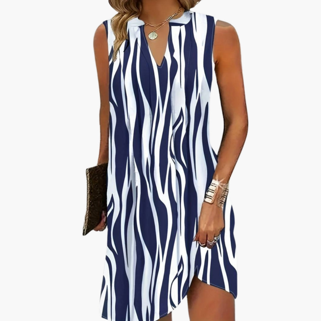 Vestito corto da donna con scollo a V e senza maniche