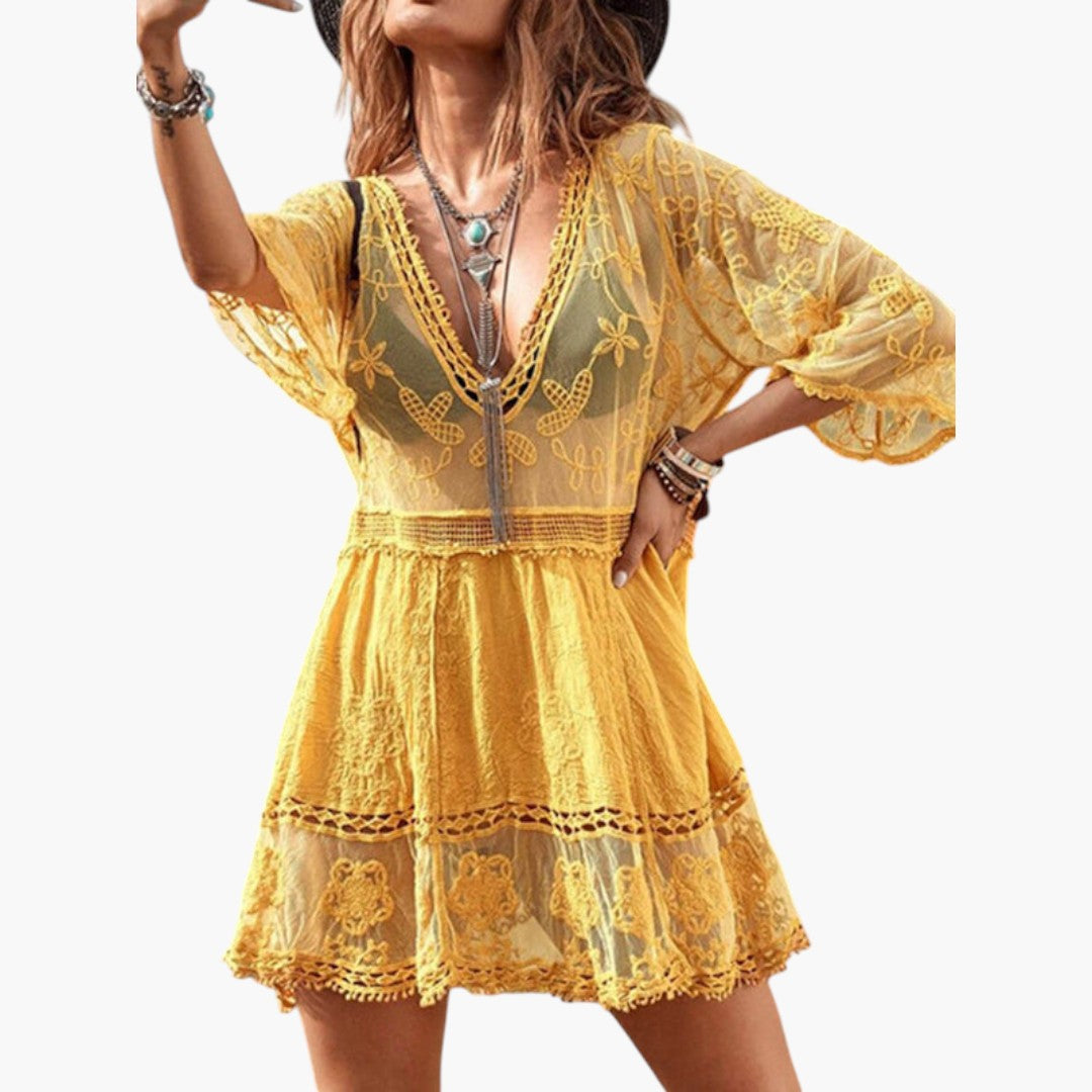 Abito Mini Donna con Pizzo e Taglio Ampio