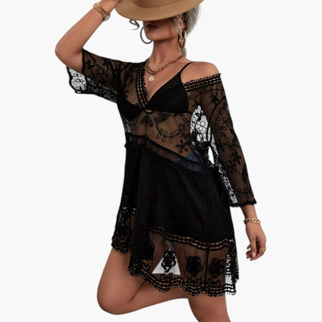 Abito Mini Donna con Pizzo e Taglio Ampio