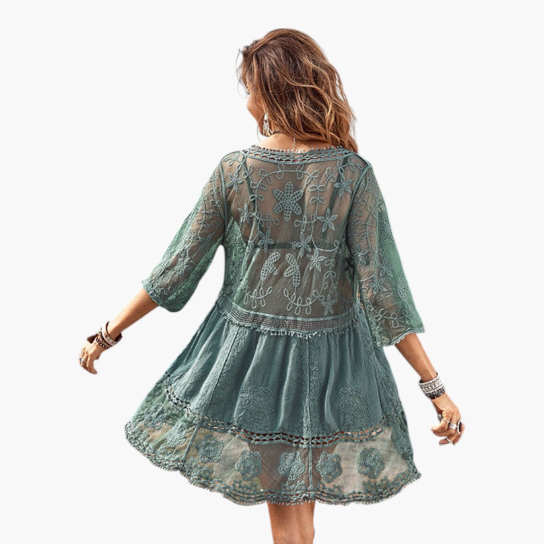 Abito Mini Donna con Pizzo e Taglio Ampio