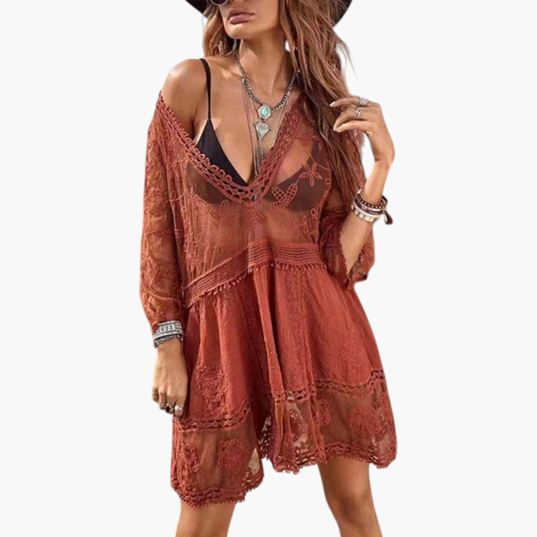 Abito Mini Donna con Pizzo e Taglio Ampio