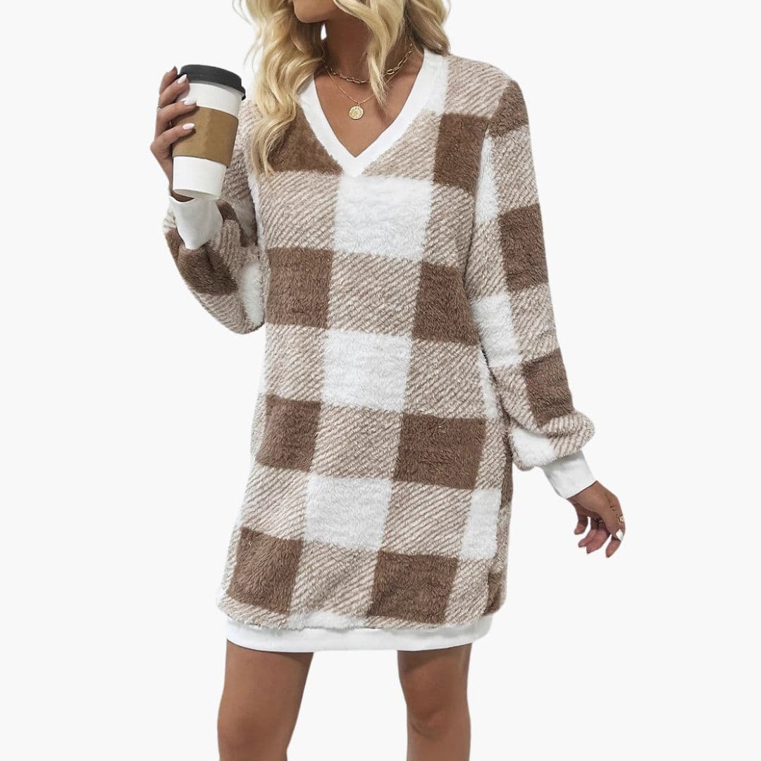 Vestido de punto para mujer con cuello en V y mangas largas