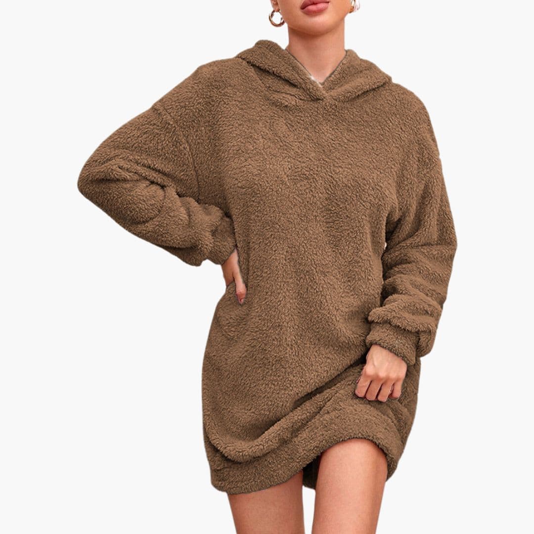 Vestido Sweatshirt Mulher com Capuz com Bolsos Laterais