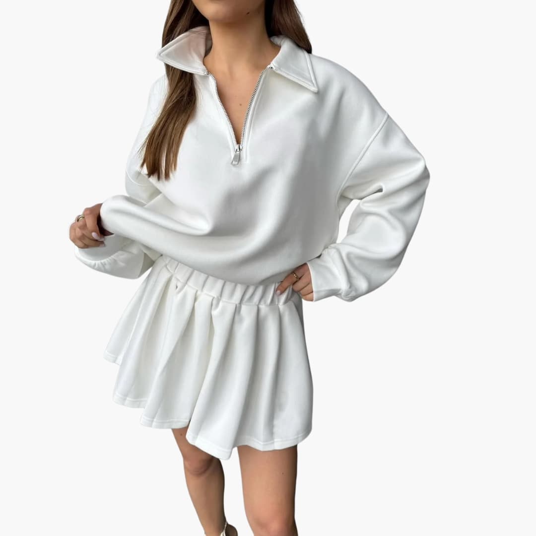 Robe à manches longues pour femme avec demi zip et ourlet plissé