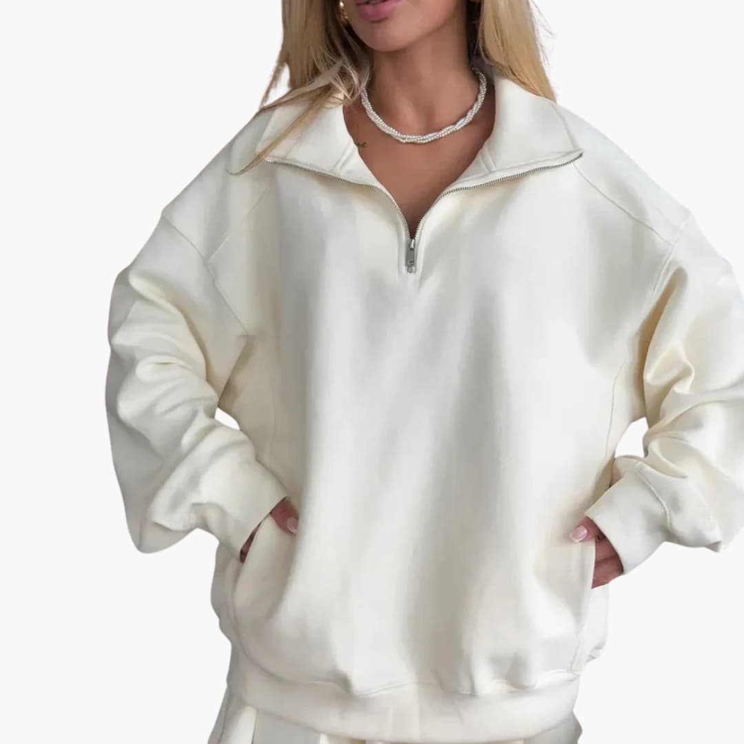 Robe à manches longues pour femme avec demi zip et ourlet plissé