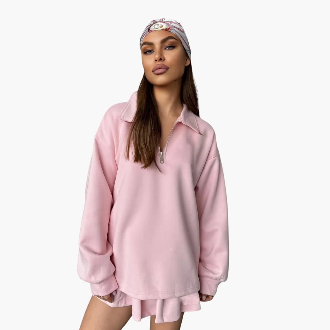 Robe à manches longues pour femme avec demi zip et ourlet plissé