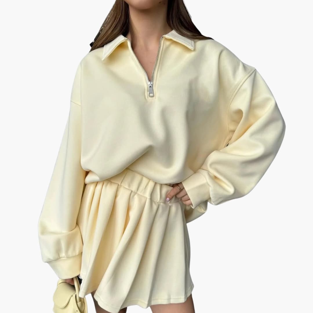 Robe à manches longues pour femme avec demi zip et ourlet plissé