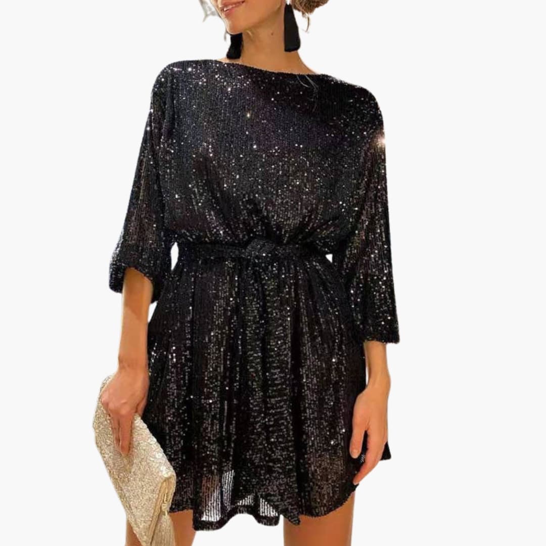 Cocktailkleid für Damen mit Taillengürtel und Strassdetails für Veranstaltungen und Abende