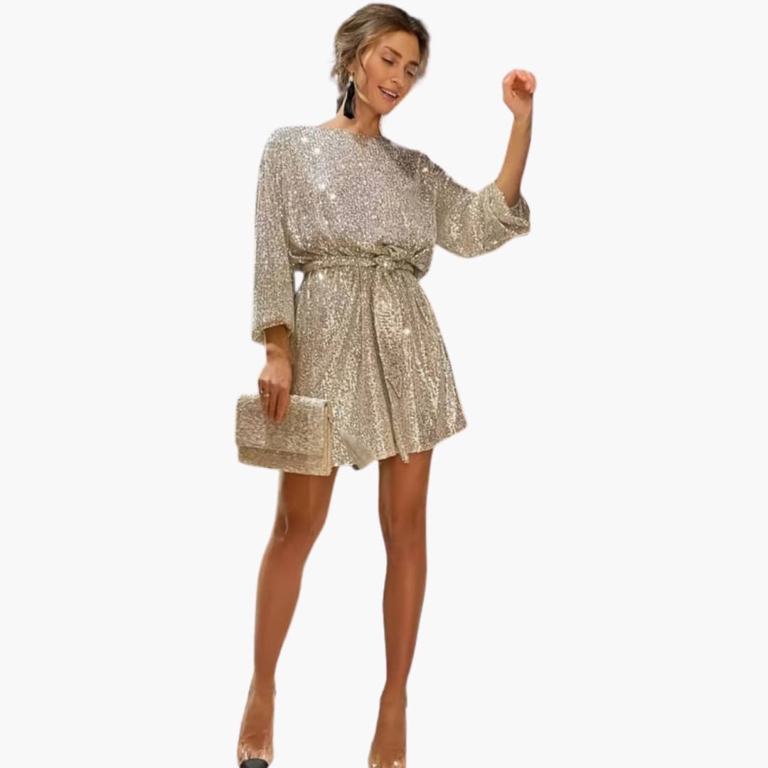 Cocktailkleid für Damen mit Taillengürtel und Strassdetails für Veranstaltungen und Abende