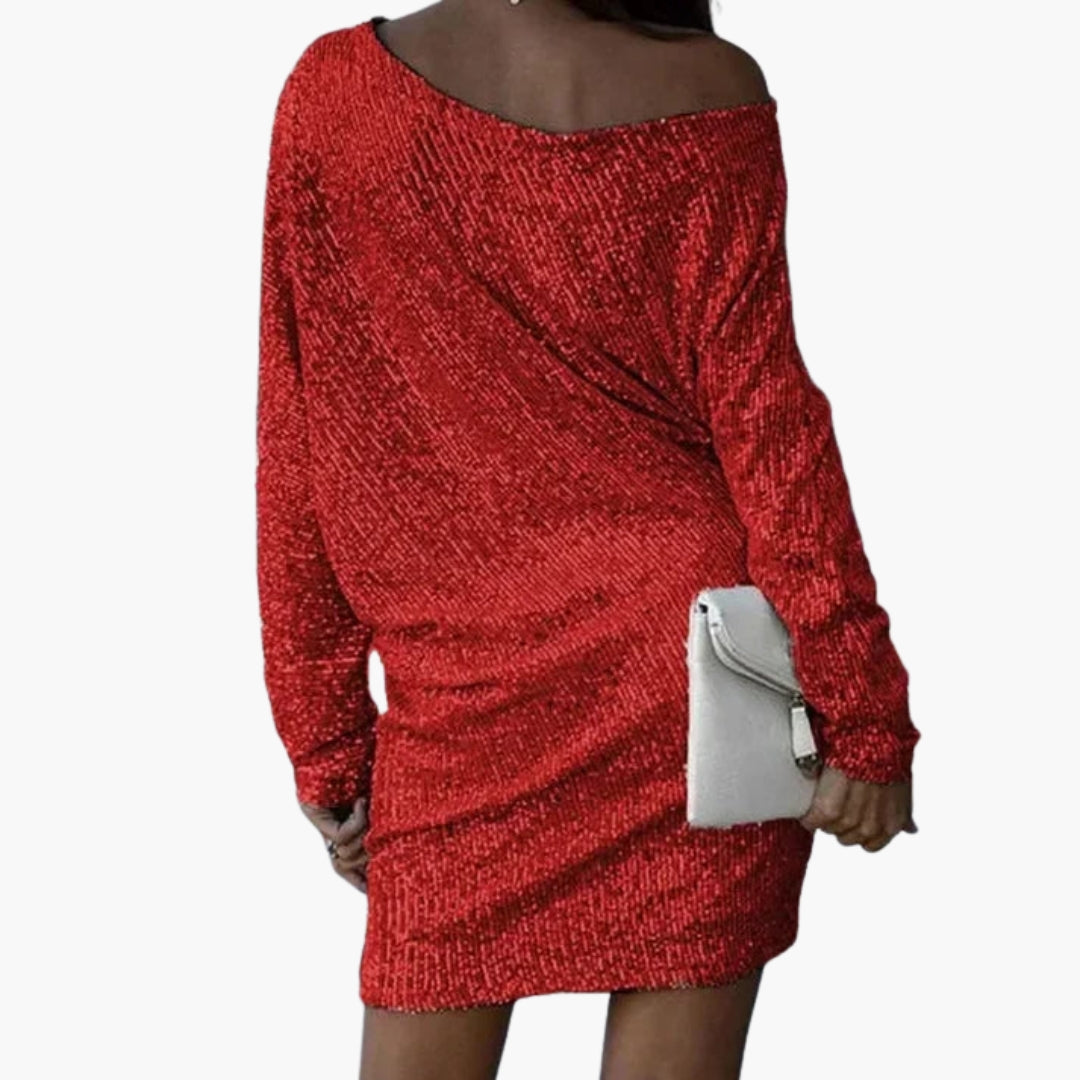 Vestito corto con paillettes da donna con spalle scoperte