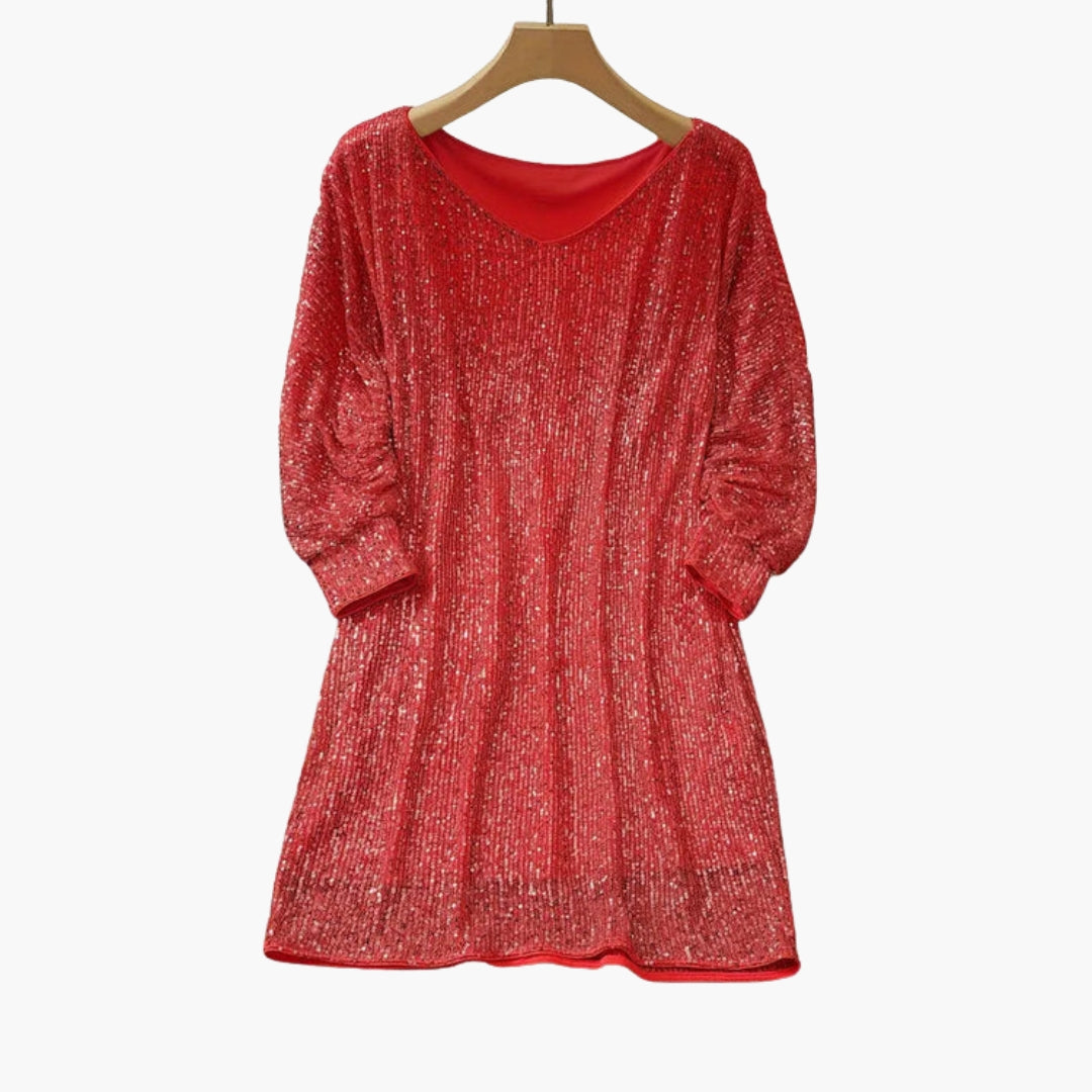 Vestito corto con paillettes da donna con spalle scoperte