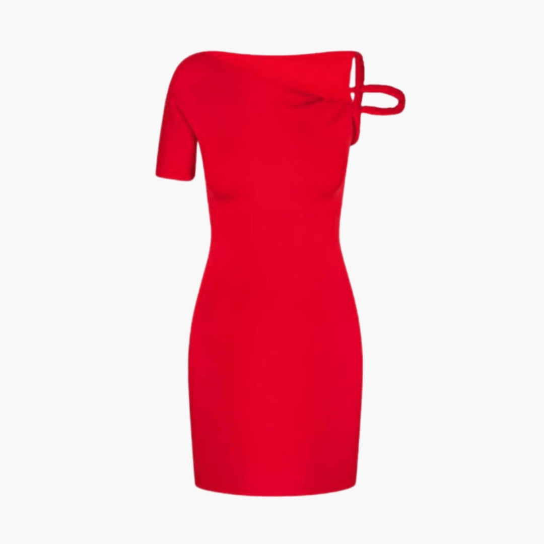 Asymmetrical one-shoulder short dress for women with strap