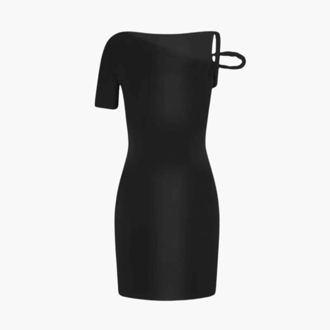 Asymmetrical one-shoulder short dress for women with strap