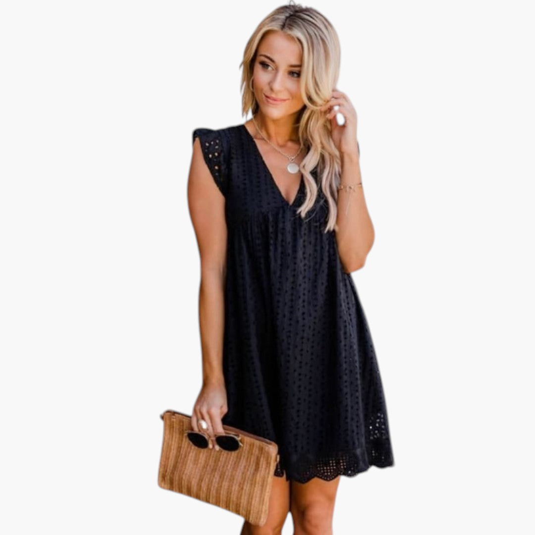 Vestito corto donna senza maniche con scollo a V e tasche laterali